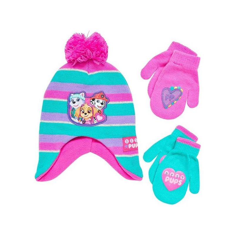 Paw Patrol Girls Winter Hat and 2 Pair Mittens or Gloves, Kids Age 2-7, 1 of 6