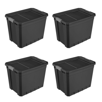 Sterilite 7.5 Gallon Plastic Stacker Tote, Heavy Duty Lidded Storage Bin  Container For Stackable Garage And Basement Organization, Black, 12-pack :  Target