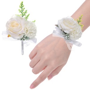 Unique Bargains Wedding Prom Parties Special Events Artificial Wrist Corsage 1 Set - 1 of 4