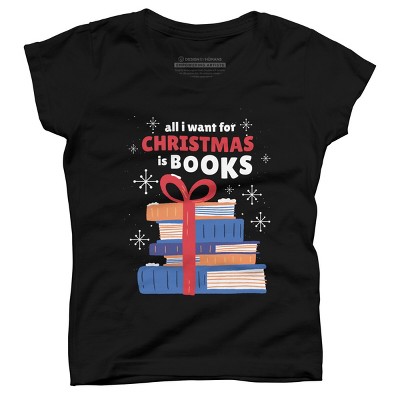 Girl's Design By Humans Christmas books By ArtStyleAlice T-Shirt