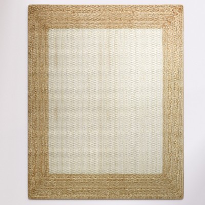 Maxax Jute Hand Braided Zigzag Stitch Natural Fibers Farmhouse Style Area Rug For Dining Room Living Room Kitchen, Off White/Natural