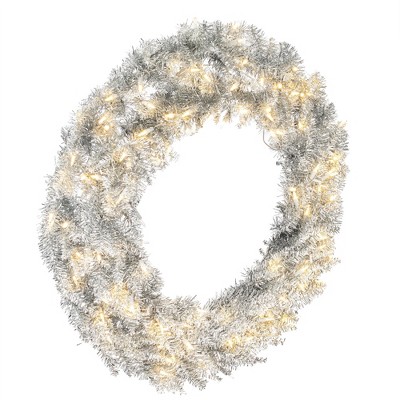 36" Silver Fir Artificial Christmas Wreath with LED Lights