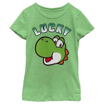 Girl's Nintendo Super Mario St. Patrick's Day Lucky Yoshi Retro T-Shirt