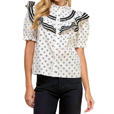 Women's Floral Ruffle Detail Button Up Top - TCEC