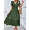 Coolmee Women's Summer Causal Fultter Short Sleeve V-Neck Midi Dress Ruffle Tiered Smocked Dress - 2 of 4