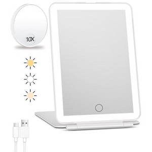 FUNTOUCH Rechargeable and Portable Travel Makeup Mirror with 3-Color 80 LED Lights Dimmable Touch Screen - 2000Amh - 1 of 4