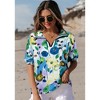 Amaryllis Women’s Watercolor Floral Print Short Sleeve Collared Blouse Relaxed Fit with Elastic Cuffs Lightweight Everyday Top - 2 of 4