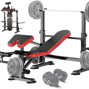KRISRATE 6 in 1 Weight Bench Set with Squat Rack Adjustable Workout Bench with Leg Developer Preacher Curl Rack Fitness Strength Training for Home Gym - 1 of 4