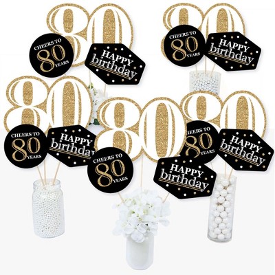 Big Dot of Happiness Adult 80th Birthday - Gold - Birthday Party Centerpiece Sticks - Table Toppers - Set of 15