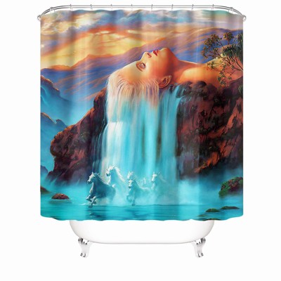 Woman Hair And Horse Shower Curtains for Bathroom Waterproof Fabric Bath Curtain Durable Soft Stylish Bathroom Decor 72x72 Inch