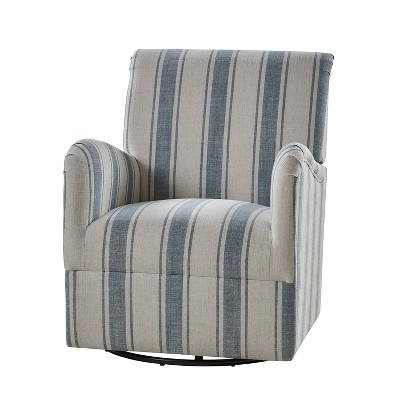 Livia Transitional 360-Degree Swivel Armchair With Jacobean Strip Pattern | HULALA HOME