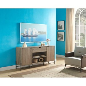 PAGED Two Drawer TV Stand Modern Entertainment Console with Aluminum Metal Bar Handles and Divided Shelf, TV Console for Living Room - 1 of 4