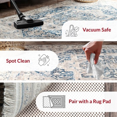 Gray and Blue Medallion Synthetic 4' x 6' Area Rug