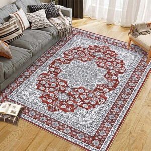 Vintage Washable Area Rug Floral Medallion Rugs for Living Room, Ultra Soft Accent Bedroom Carpet - 1 of 4