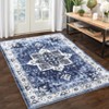 Vintage Distressed Floral Print Carpet Machine Washable Carpet Stain Resistant Easy Cleaning Indoor Carpet - 2 of 4