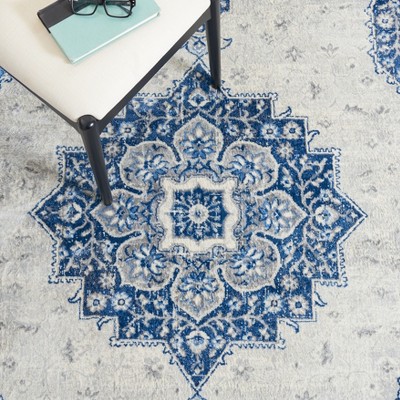 Brentwood Blue and Ivory Square Synthetic Area Rug