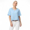 Anna-Kaci Women's Short Sleeve V-Neck Blouse with Gathered Shoulder Detail and Long Neck Tie Accent - 4 of 4