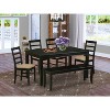 French Country Dining Set - Table & 6 Chairs - Kitchen Table Set - Black Linen Fabric - 36x60 Inch - 2 of 4
