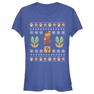 Juniors Womens Nintendo Ugly Christmas Mario Question T-Shirt - 1 of 3