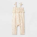 Grayson Collective Baby Girls' Sleeveless Gauze Striped Ruffle Jumpsuit - Cream