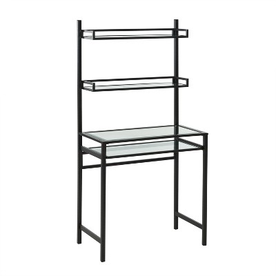 Faulkner Metal/Glass Small Space Desk with Hutch Black - Aiden Lane