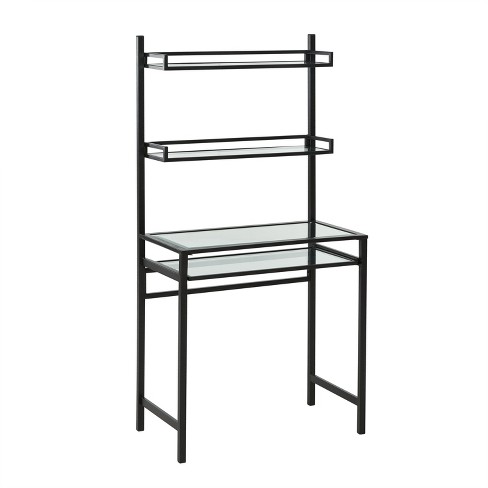 Faulkner Metal Glass Small Space Desk With Hutch Black Aiden