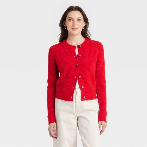 Ladies red cardigan hotsell