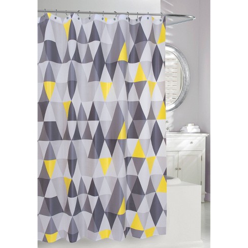 Triangles Shower Curtain Yellow Gray, Gray And Yellow Shower Curtains