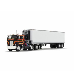 Peterbilt 352 COE 86" Sleeper and 40' Vintage Trailer with Reefer Black with Stripes 1/64 Diecast Model made by DCP/First Gear - 1 of 1