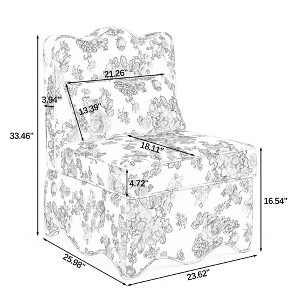 Gulches Red Floral Flannel Armless Single Dining Chair with Soft Seat Cushion,Matching Lumbar Pillow, Space-Saving Chair for Dining Room,Living Room - 1 of 4