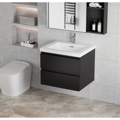 Christopher Knight Home Camille Modern Wood Wall-Mounted Bathroom Storage Vanity with Resin Top Basin and 2 Drawers