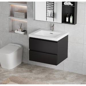 Christopher Knight Home Camille Modern Wood Wall-Mounted Bathroom Storage Vanity with Resin Top Basin and 2 Drawers - 1 of 4