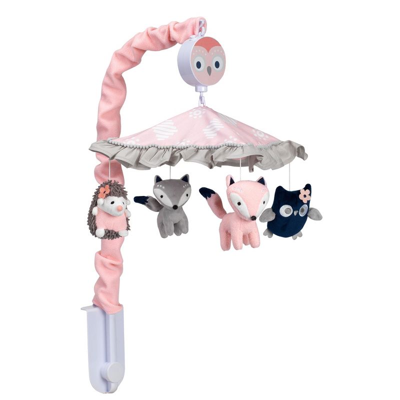Lambs & Ivy Forever Friends Pink/Gray Woodland Owl/Fox Musical Baby Crib Mobile, 4 of 7