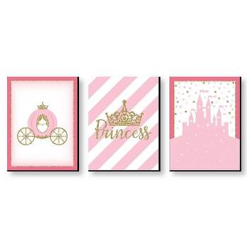 Big Dot of Happiness Little Princess Crown - Castle Nursery Wall Art and Kids Room Decorations - Gift Ideas - 7.5 x 10 inches - Set of 3 Prints