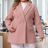 Agnes Orinda Women's Plus Size Double Breasted Lapel Long Sleeve Work Office Pea Coat with Pocket - 2 of 4