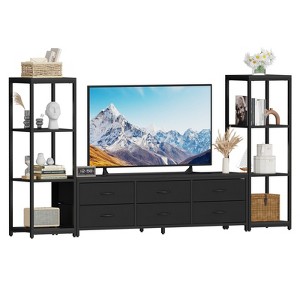 TV Stands Dresser with 6 Fabric Drawers, Large Entertainment Center with 2 Industrial 4-Tier Storage Shelves,  Modern TV Console Cabinet - 1 of 4