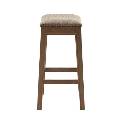 Beige Linen Saddle Style Backless Wood Counter Stool