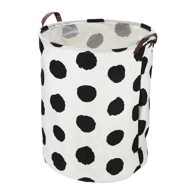 Unique Bargains 3661 Cubic-in Foldable Cylindrical Laundry Basket Black 1 Pc Polka Dots, 1 of 7