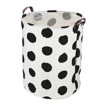Unique Bargains 3661 Cubic-in Foldable Cylindrical Laundry Basket Black 1 Pc Polka Dots