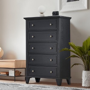 5 Drawer Dresser, Wooden Storage Chest of Drawers with Metal Handles, Wide TV Stand, Modern Drawer Organizer for Bedroom, Living Room - 1 of 4