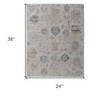 Ivory Taupe and Blue Floral Power Loom Worn Faded Area Rug With Fringe - 3 of 4