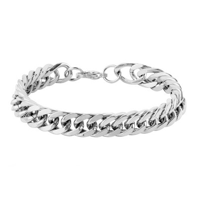 Men's Crucible Stainless Steel Beveled Curb Chain Bracelet (11mm) - Silver  (8.5)