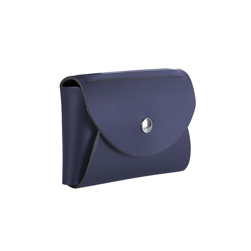 JAM Paper Italian Leather Business Card Holder Case with Round Flap Navy Blue Sold Individually, 3 of 6