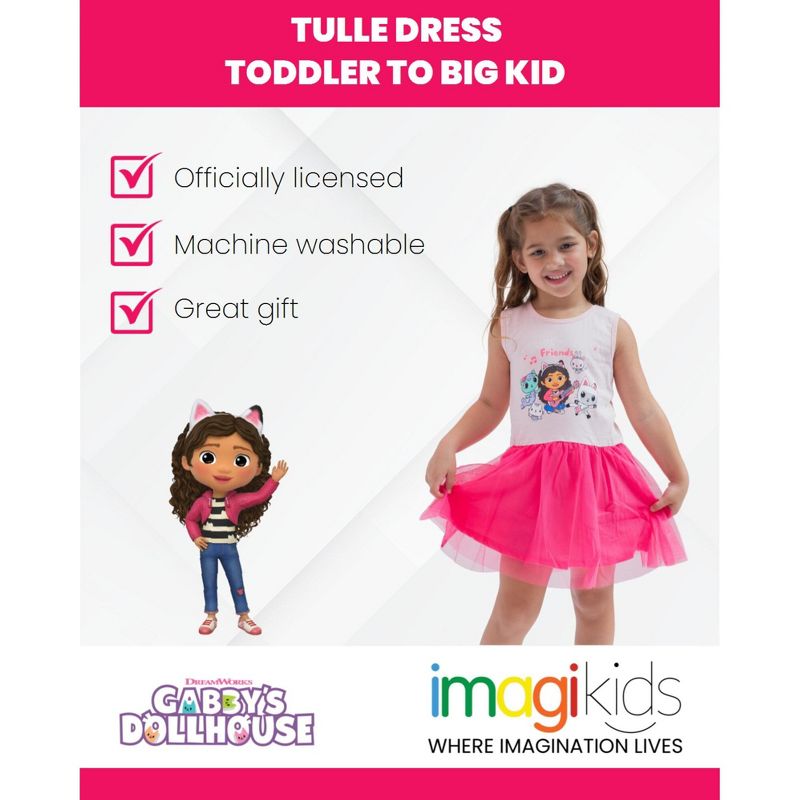 Dreamworks Gabby's Dollhouse Cakey Cat Gabby Kitty Fairy Pandy Paws Mercat Girls Tulle Dress Toddler to Big Kid, 2 of 8