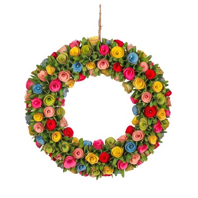 Photo 1 of 18" Bright Colored Spring Wood Curl Floral Wreath - National Tree Company