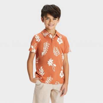 Boys' Short Sleeve Printed Polo Shirt - Cat & Jack™ Brown L