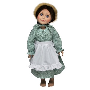 The Queen's Treasures 18 Inch Green Calico Prairie Dress, Apron, and Bonnet - 1 of 4