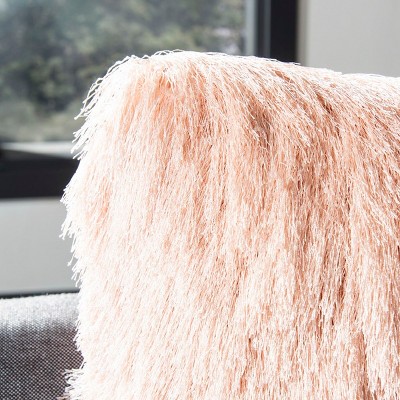 Blush Shag Faux Fur Square Accent Pillow