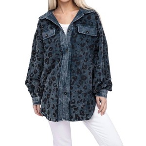 Women's Vintage Washed Leopard Corduroy Buttoned Jacket - BiBi - 1 of 3
