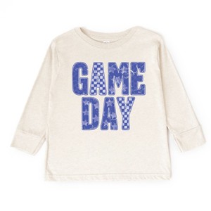 Game Day Blue Checkered - Kids Toddler Long Sleeve Graphic Tee and Kids Youth Long Sleeve Graphic T-Shirt - 1 of 3